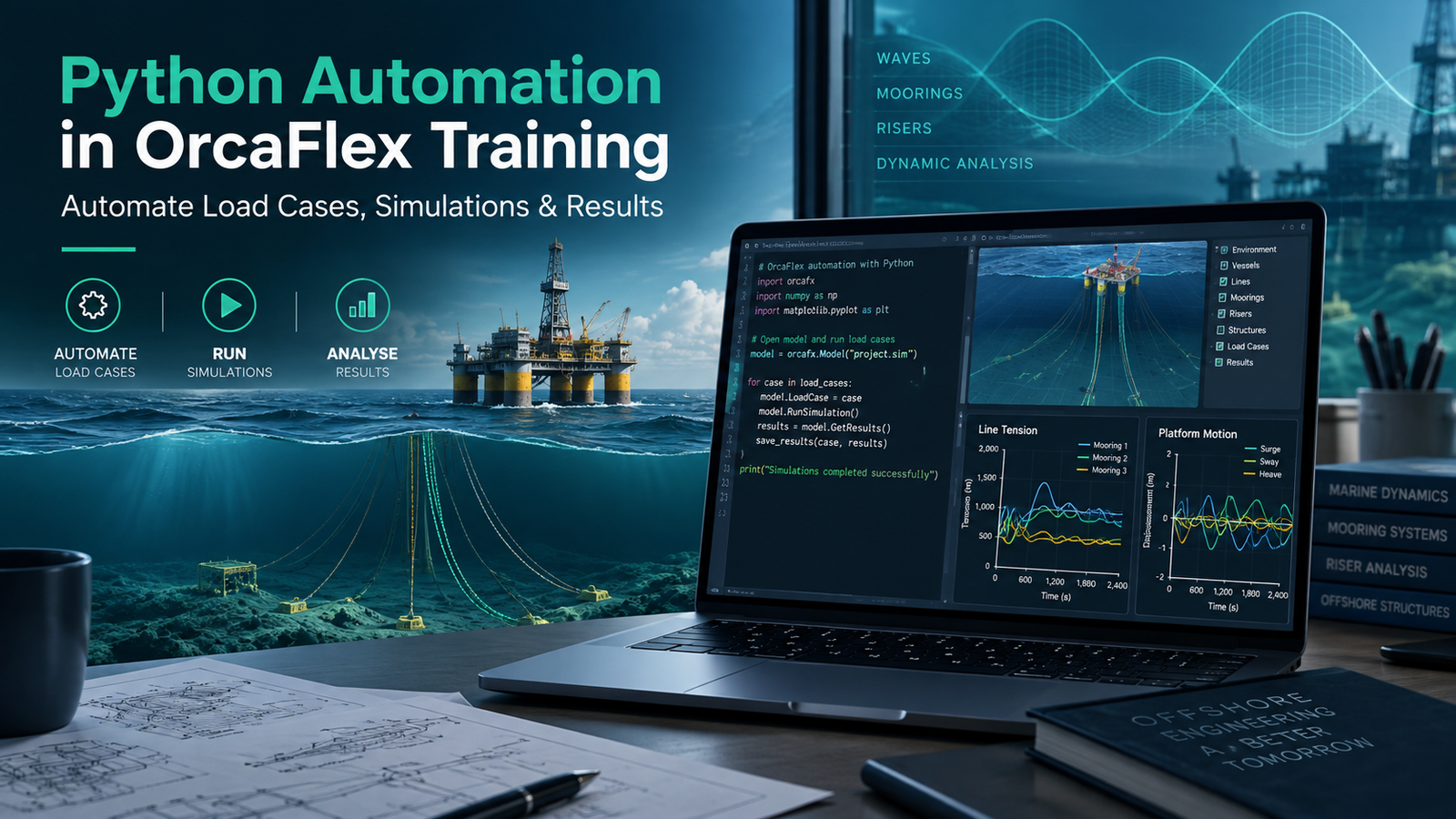 Learn Python Automation in OrcaFlex Training with Ascents Learning. Automate load cases, batch simulations, OrcFxAPI workflows, and engineering results.